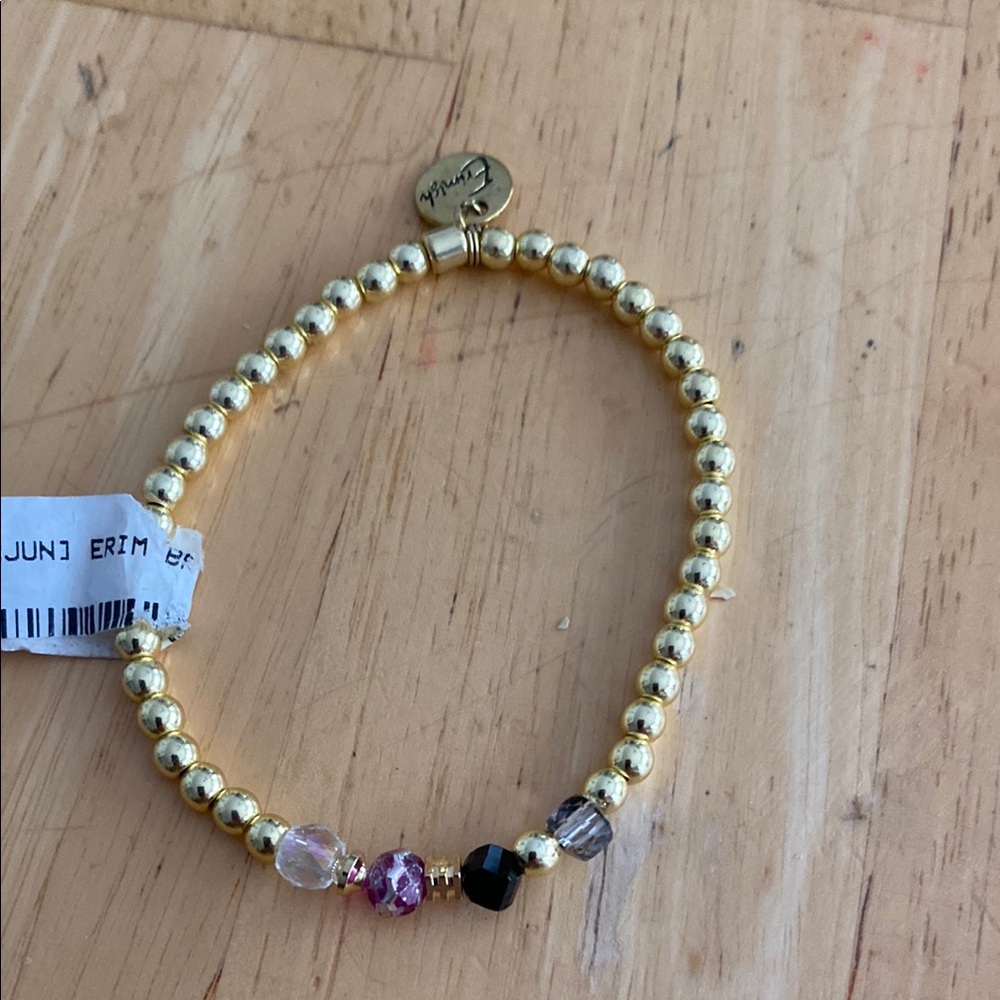 Erimish Goldtone Beaded stretch Bracelet with Multicolor Accents. NWT.